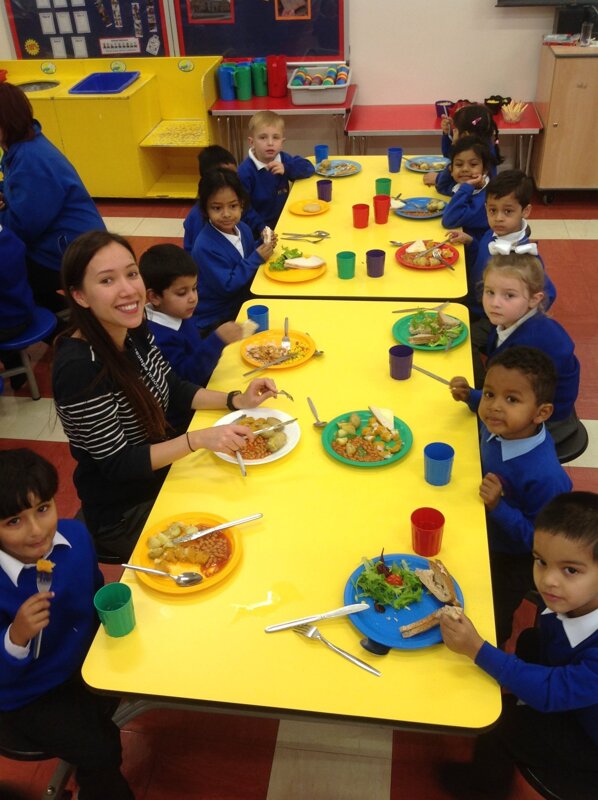 Image of Reception Eating Their First School Dinner